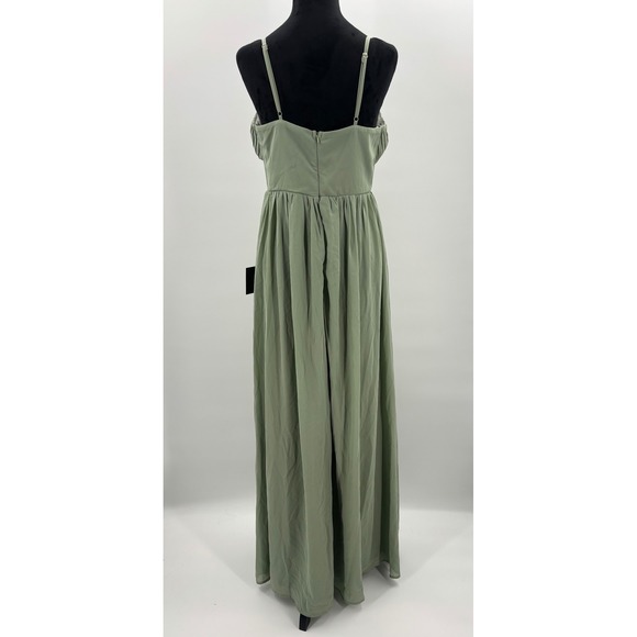 Lulus Kaylin Sage Green Pleated Lace/Empire Waist Maxi Dress Formal Evening Gown - Picture 7 of 12